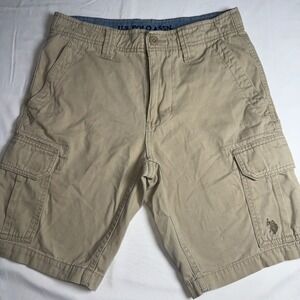 US Polo Assn Mens Cargo Shorts Tan Khaki Cotton Utility W28 11C409